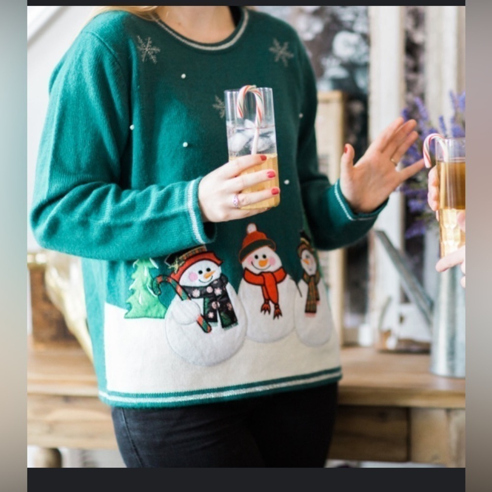 Adorable Prelived Grannycore Holiday Ugly Sweater Three Snowmen 1X to 2X